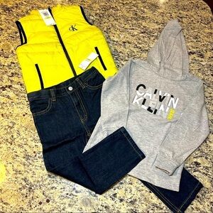 NEW Boys Calvin Klein Outfit with hoodie t-shirt, vest and jeans size 3T and 4T